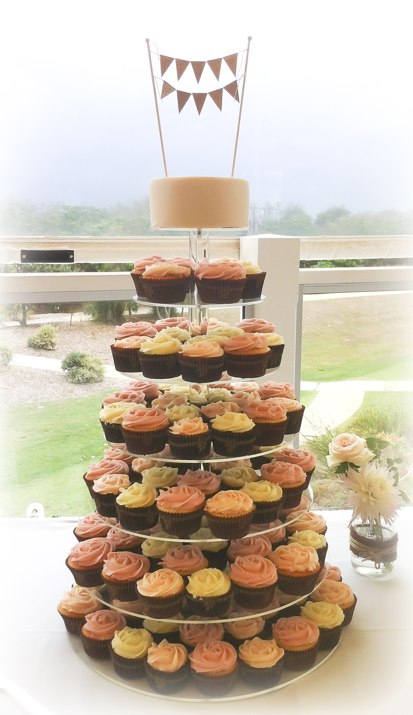 Vintage Bunting Cup Cake Tower with 120 cupcakes